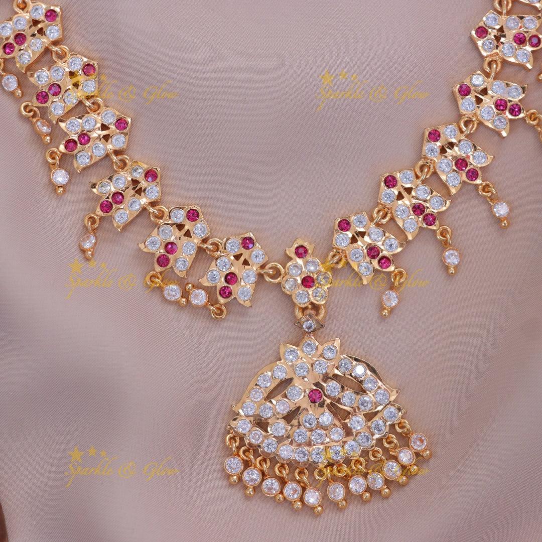 Floral Necklace with White Stones - Elegance Redefined