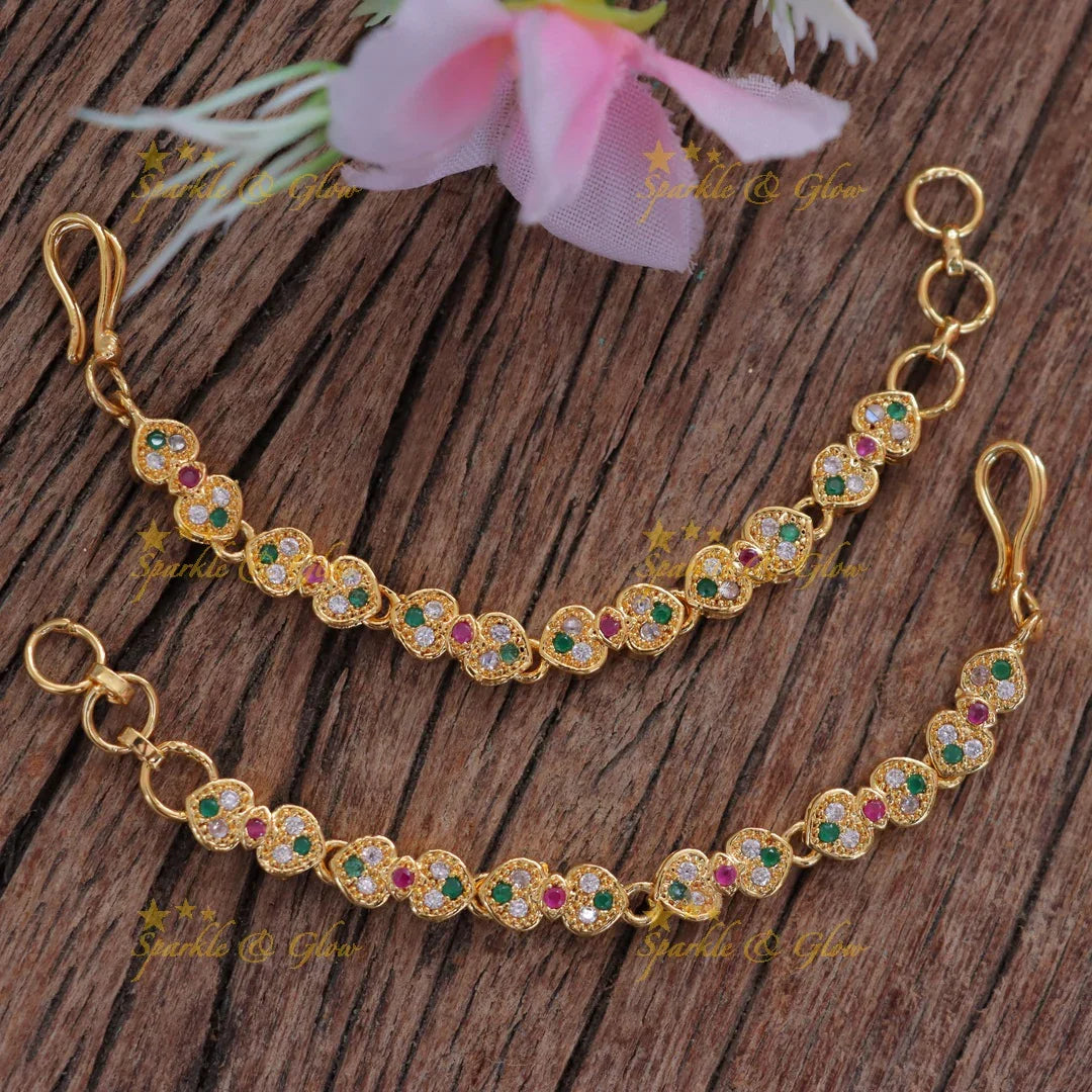 Gold-Plated Heart Ear Chain - Exquisite Festive Jewelry