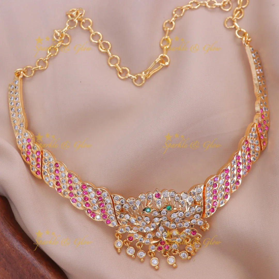 Exquisite Peacock Necklace with Gold & Ruby Accents