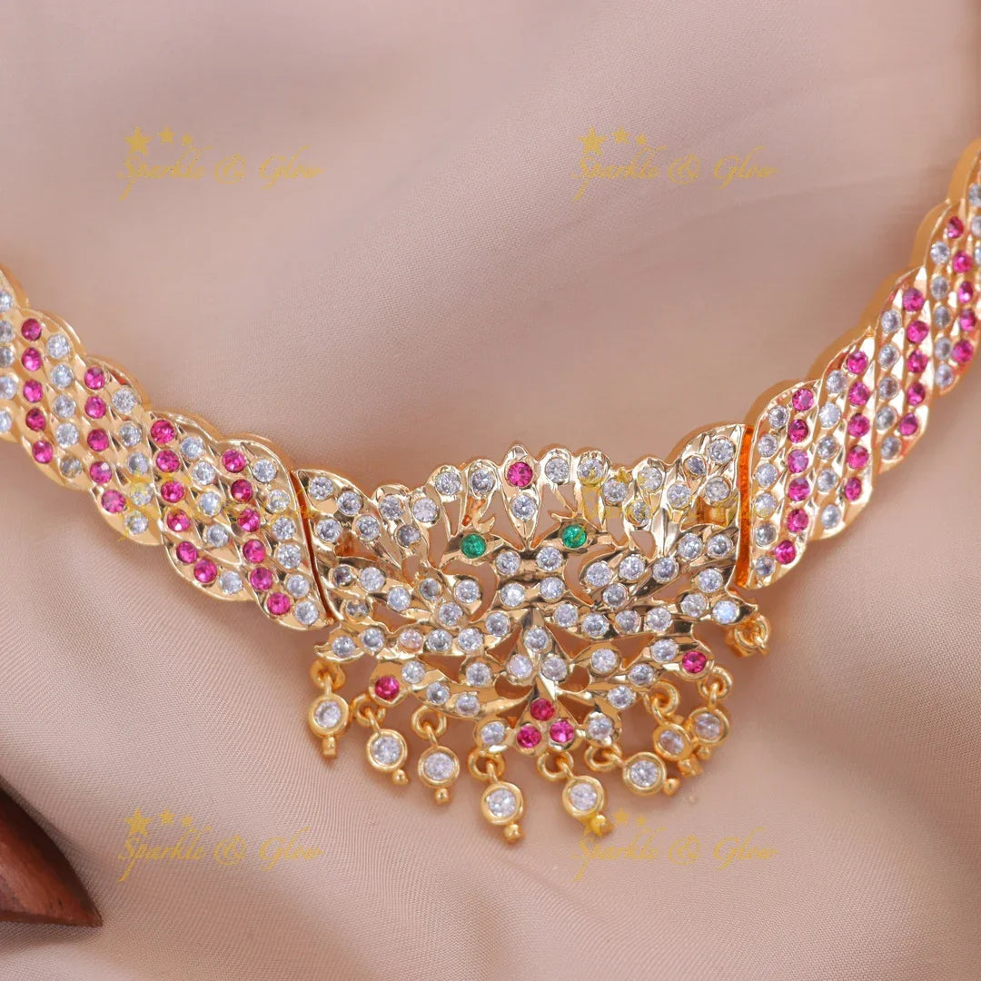 Exquisite Peacock Necklace with Gold & Ruby Accents