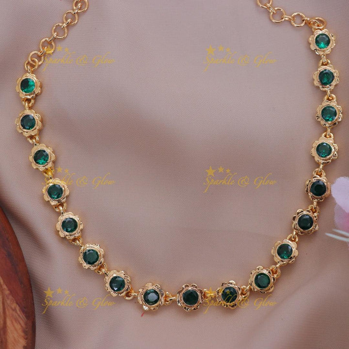 Elegant Gold Necklace with Green Stones for Celebrations