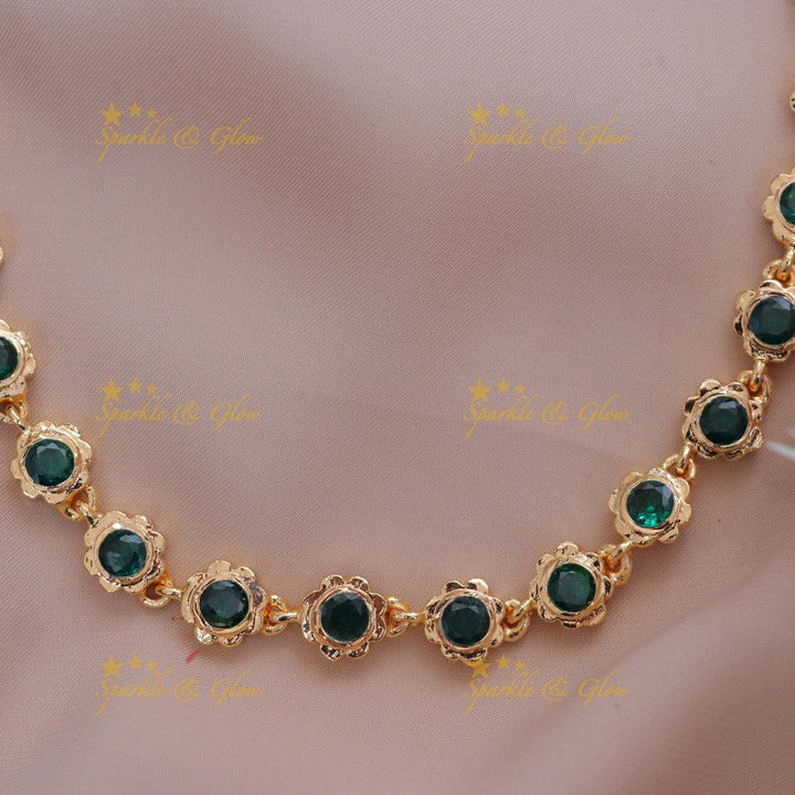 Elegant Gold Necklace with Green Stones for Celebrations