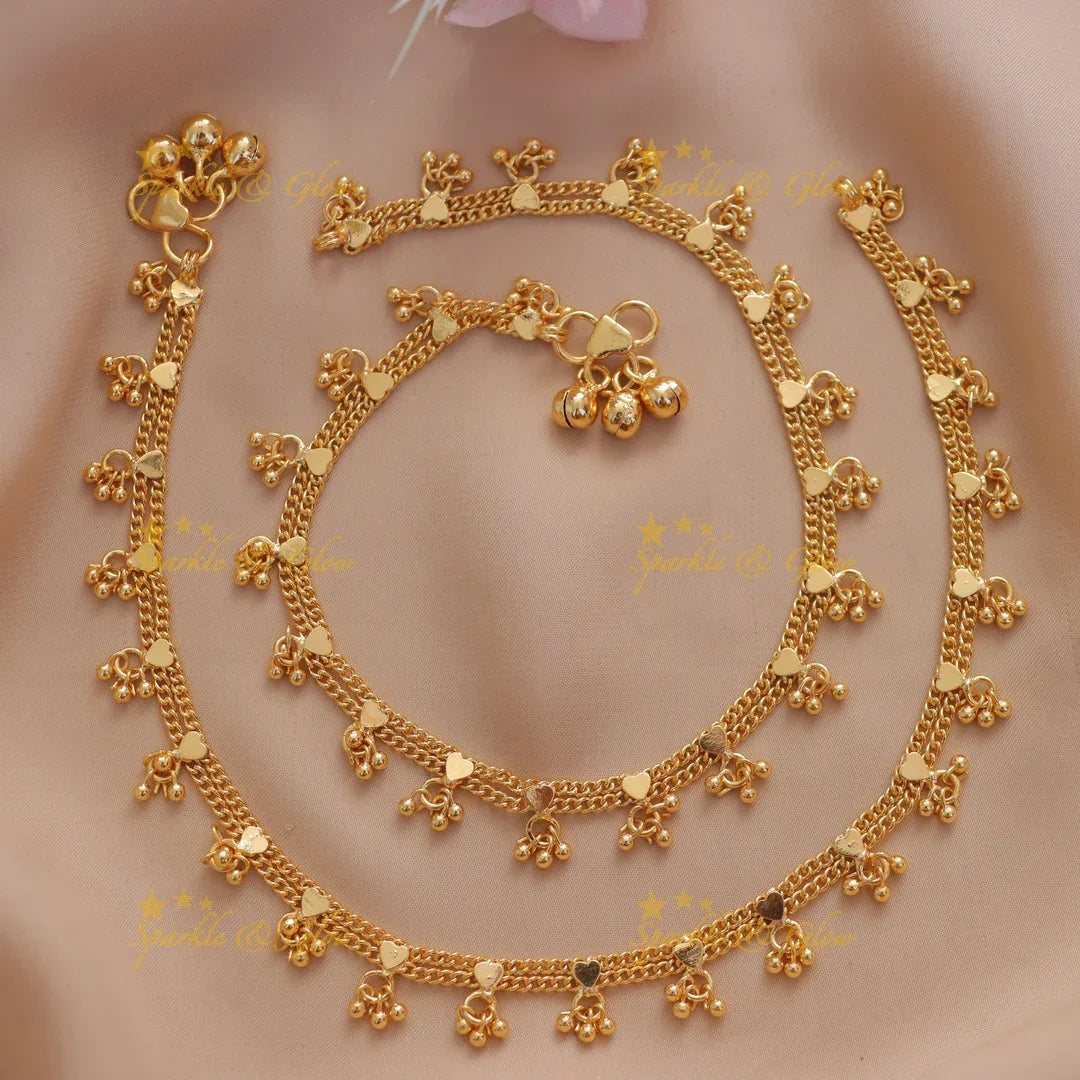 Elegant Gold Heart Design Bead Anklet Collection
