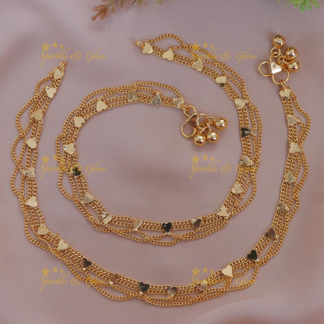 Glamorous Gold Heart Anklet for Festive Occasions