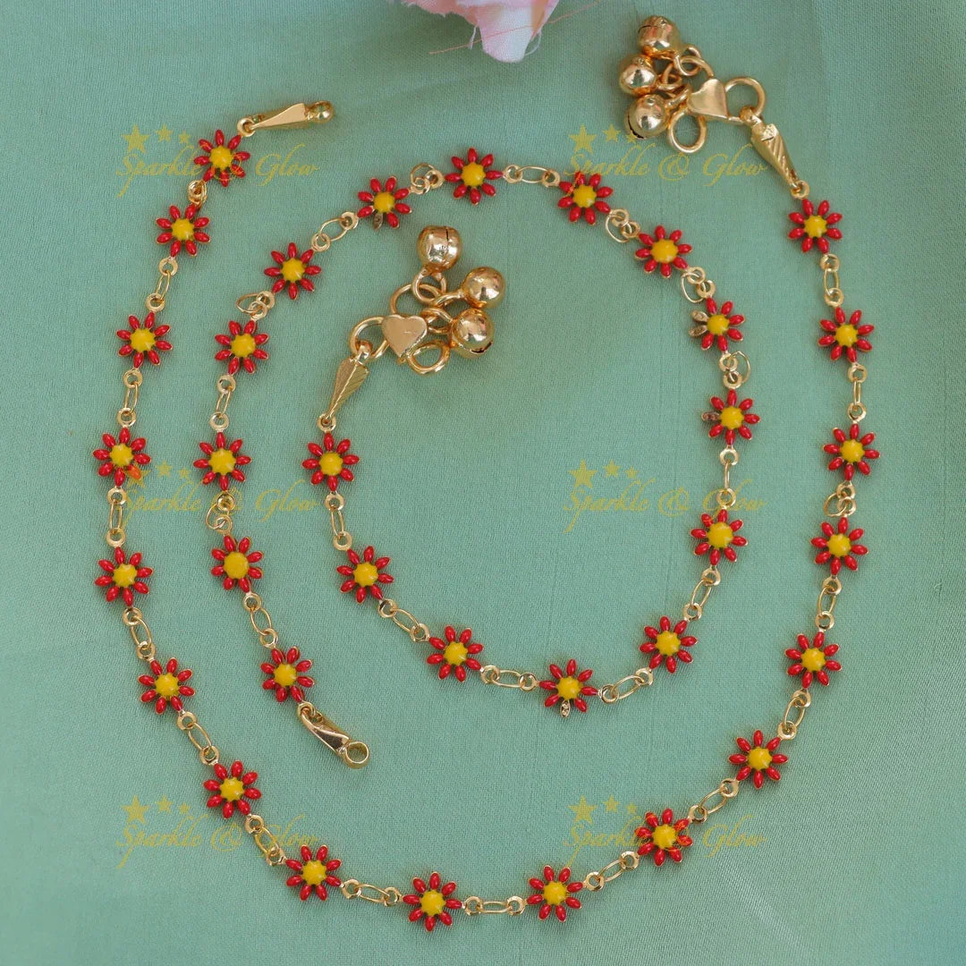 Exquisite Red & Yellow Floral Anklet - Celebrate Elegance