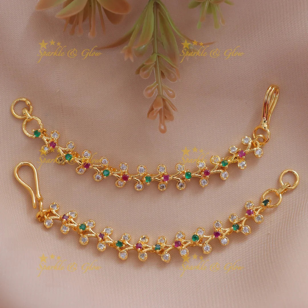 Festive Multistone Gold Earchain - Perfect for Weddings