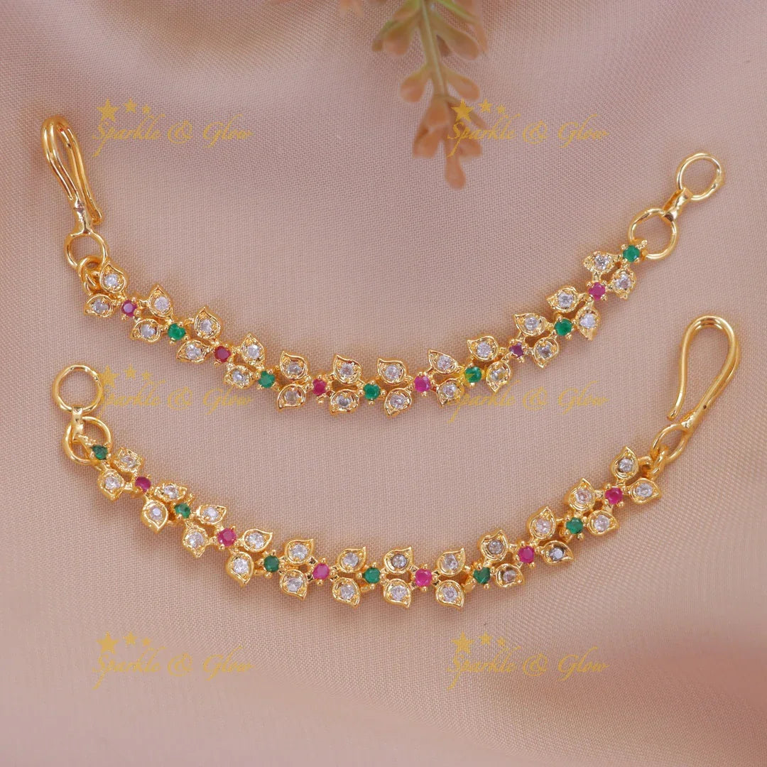 Radiant Gold-Plated Mango Ear Chain for Festive Elegance