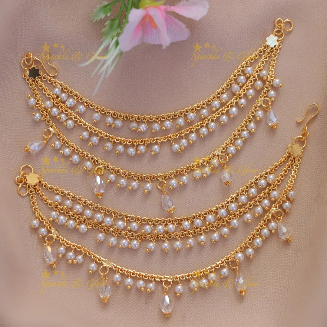 Gold-Plated Pearl Ear Chain for Festive Glamour