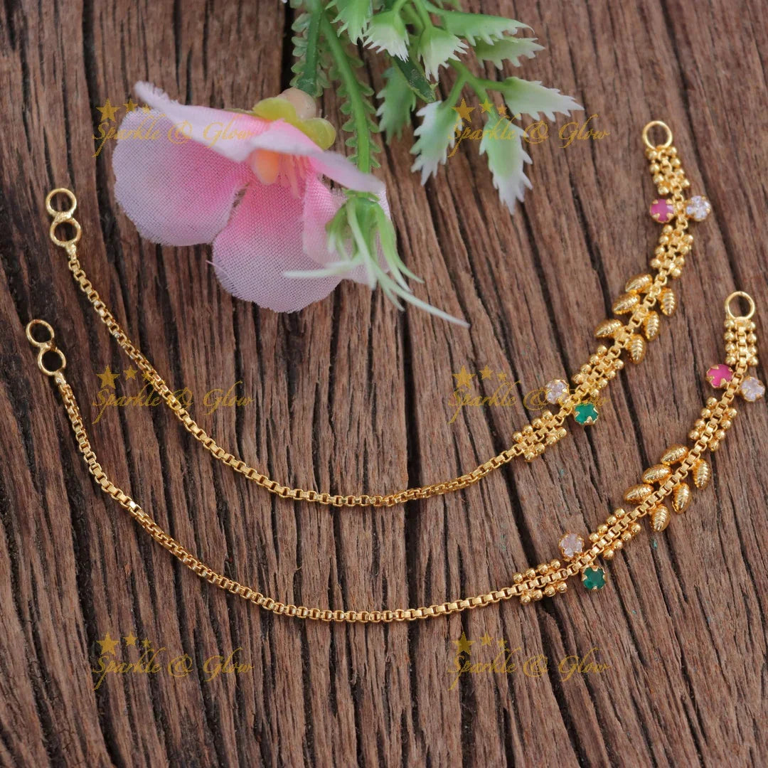 Exquisite Gold Leaf Ear Chains for Festive Elegance