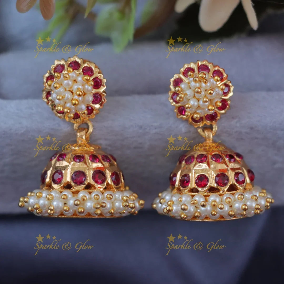 Exquisite Pearl Floral Jhumka Earrings - Elegant Design