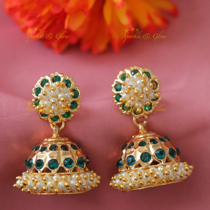Exquisite Pearl Floral Jhumka Earrings - Elegant Design