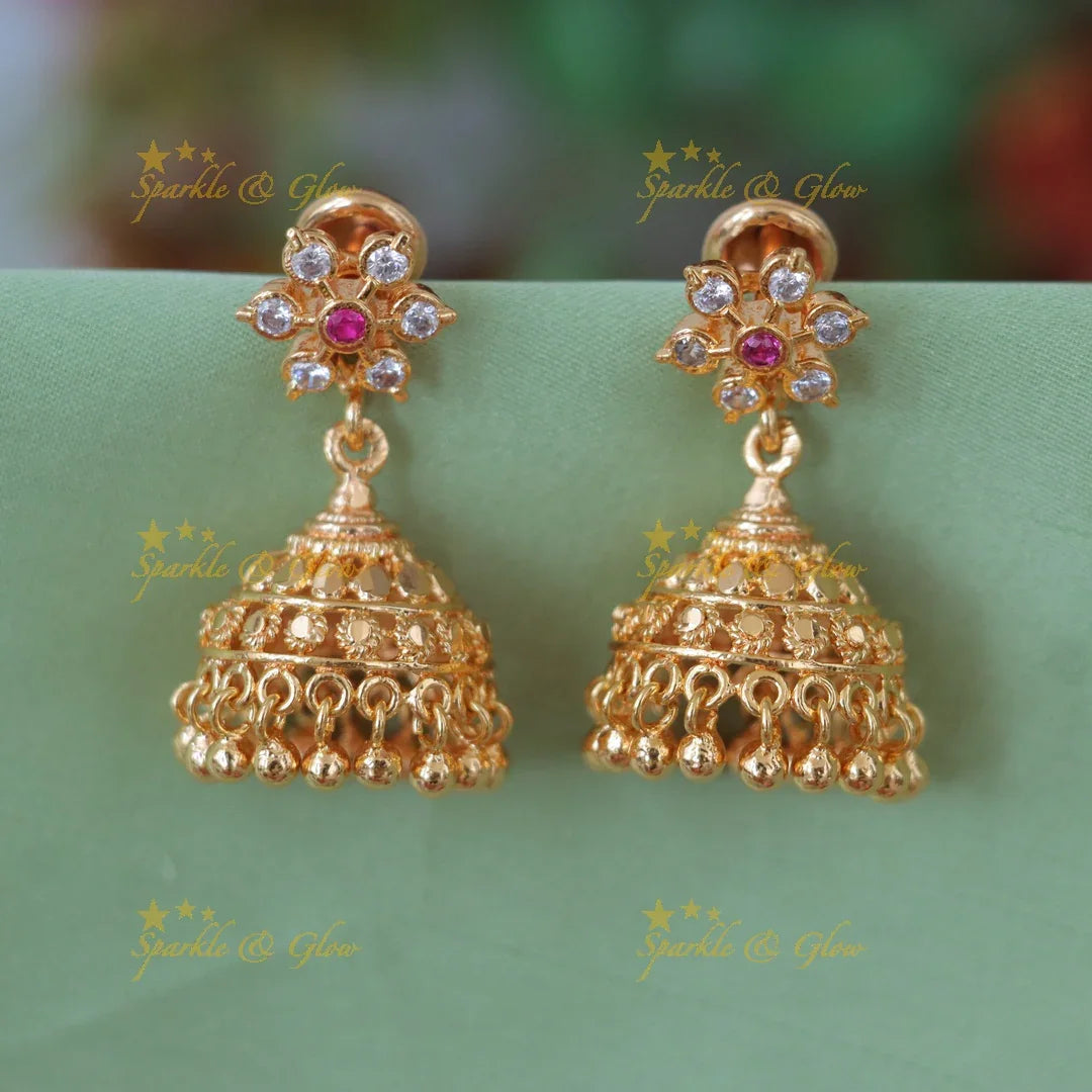 Exquisite Gold Floral Jhumka Earrings for Weddings