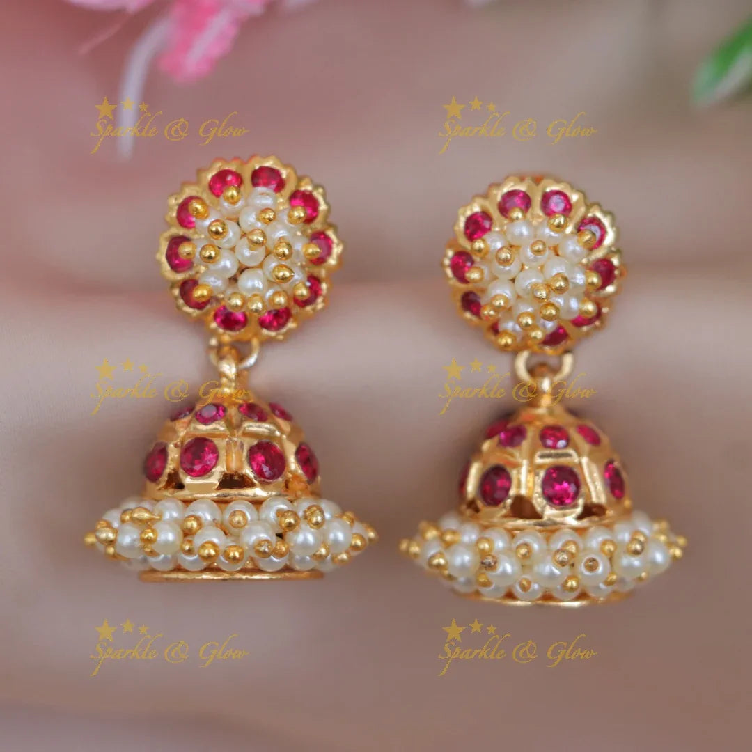 Exquisite Floral Pearl Jhumka Earrings for Festivities