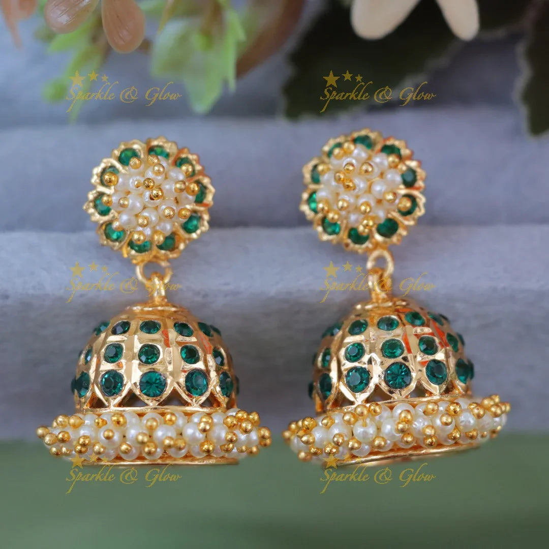 Exquisite Pearl & Stone Layered Jhumka Earrings - New Arrival