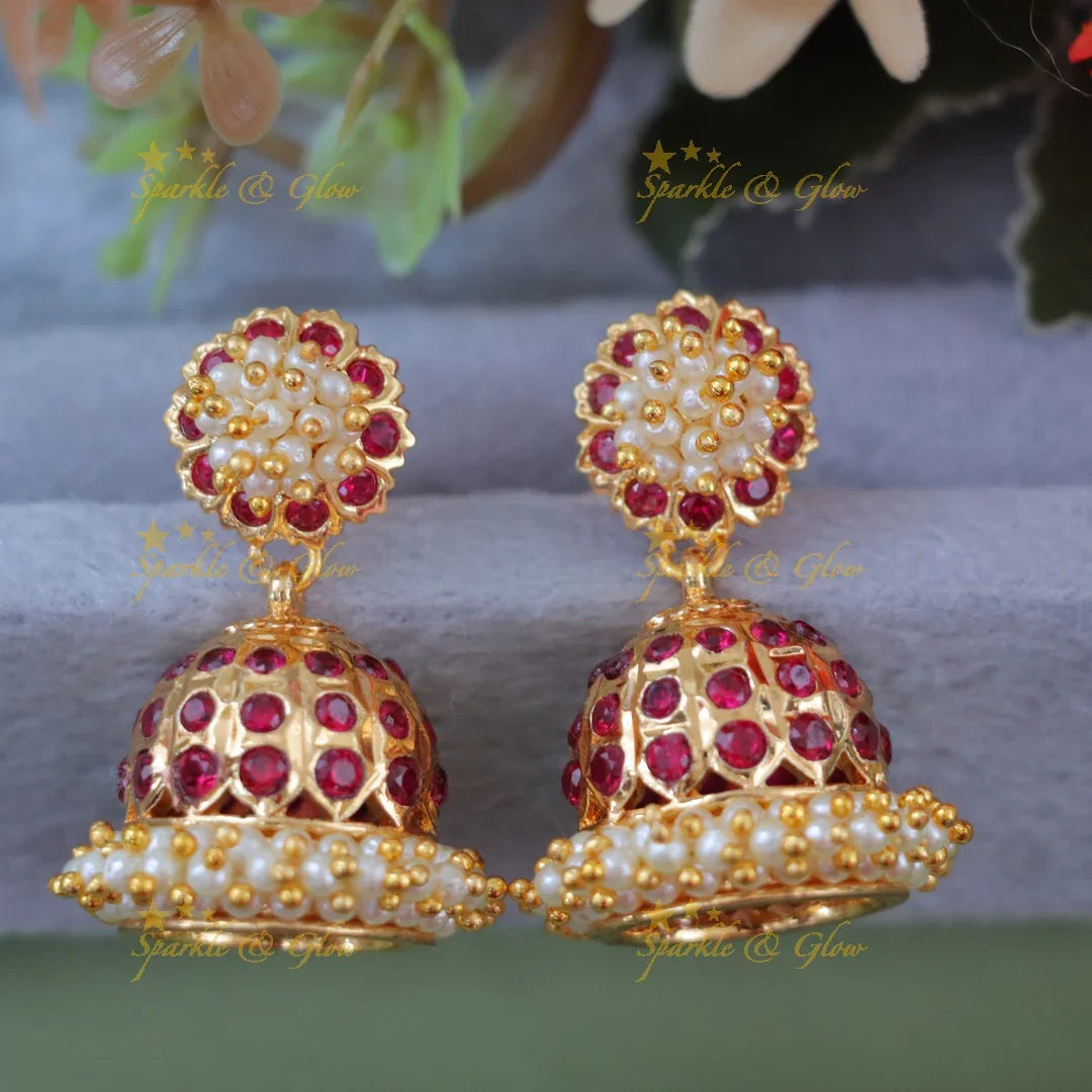 Exquisite Pearl & Stone Layered Jhumka Earrings - New Arrival