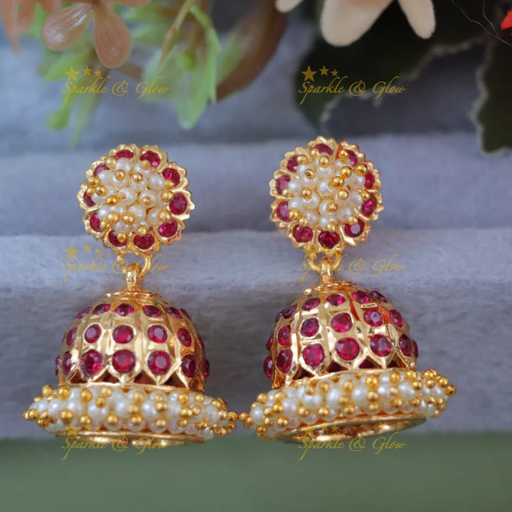 Exquisite Pearl & Stone Layered Jhumka Earrings - New Arrival
