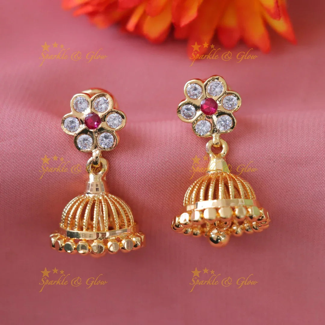 Sparkling Gold Floral Jhumka Earrings for Weddings