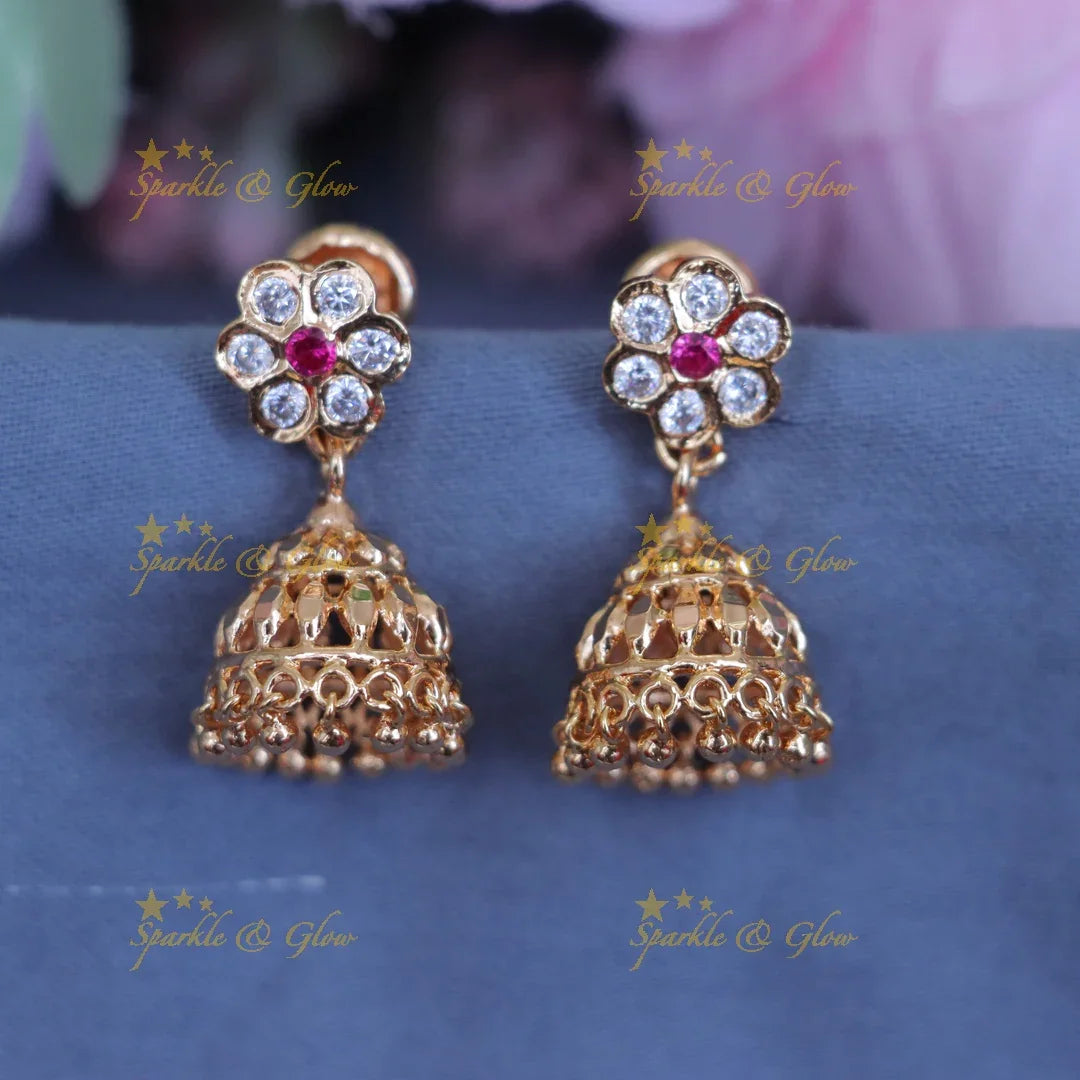 Exquisite Floral Gold Jhumka Earrings - Festive Charm