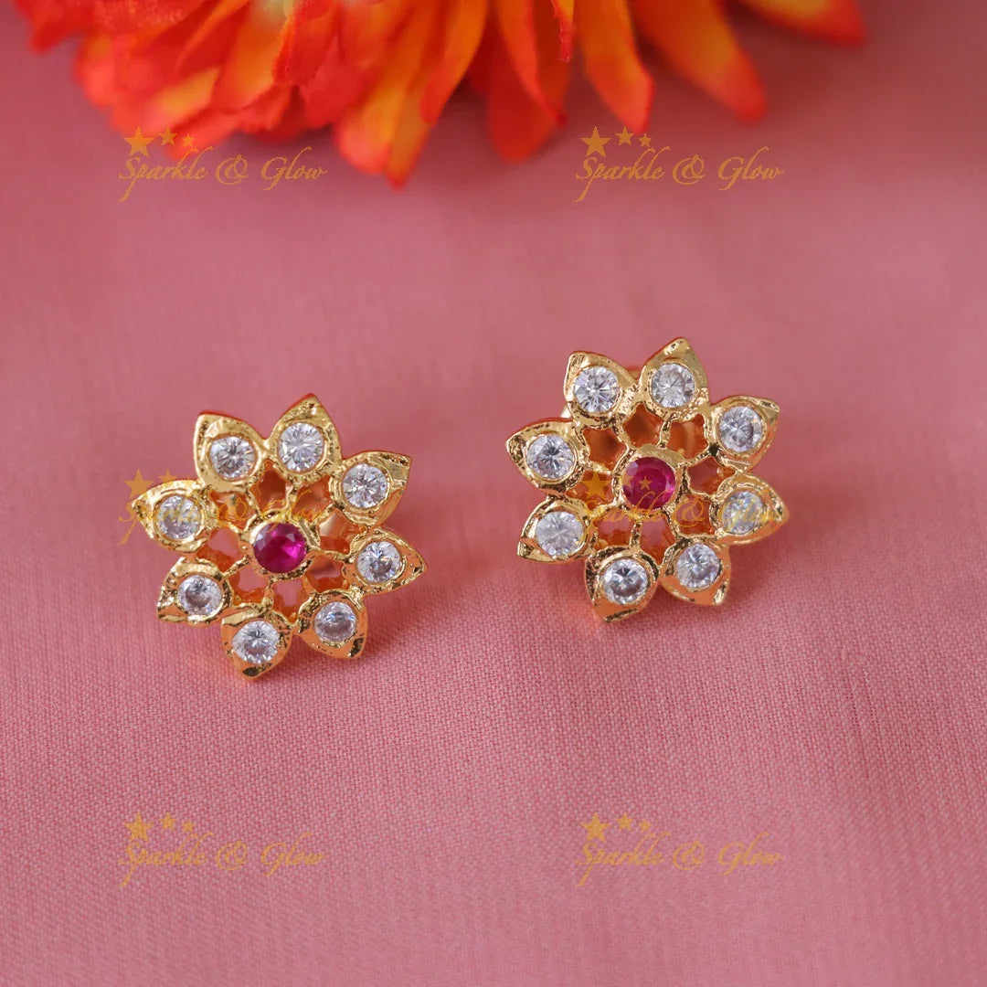 Exquisite White & Pink Floral Stud Earrings