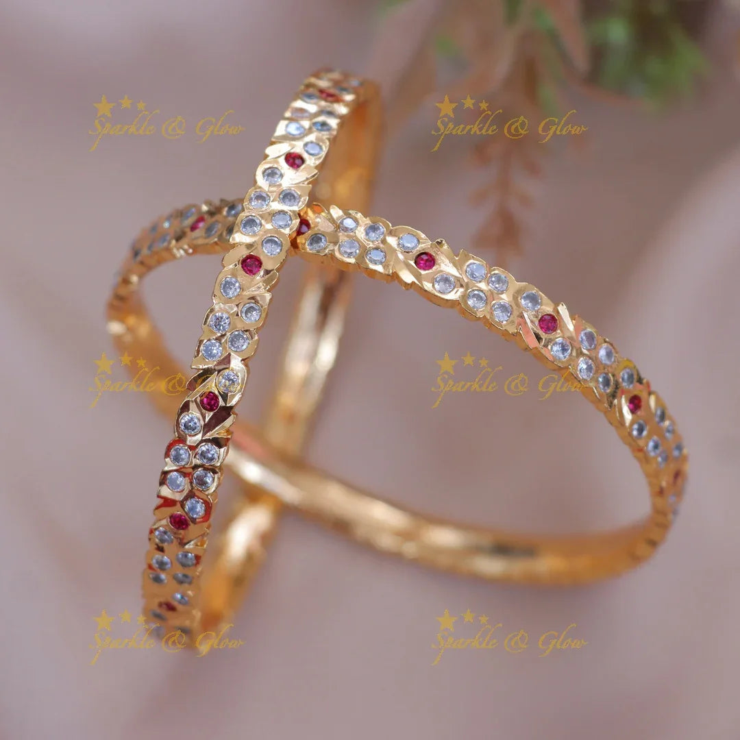 Exquisite White & Pink Stone Bangle for Festive Elegance