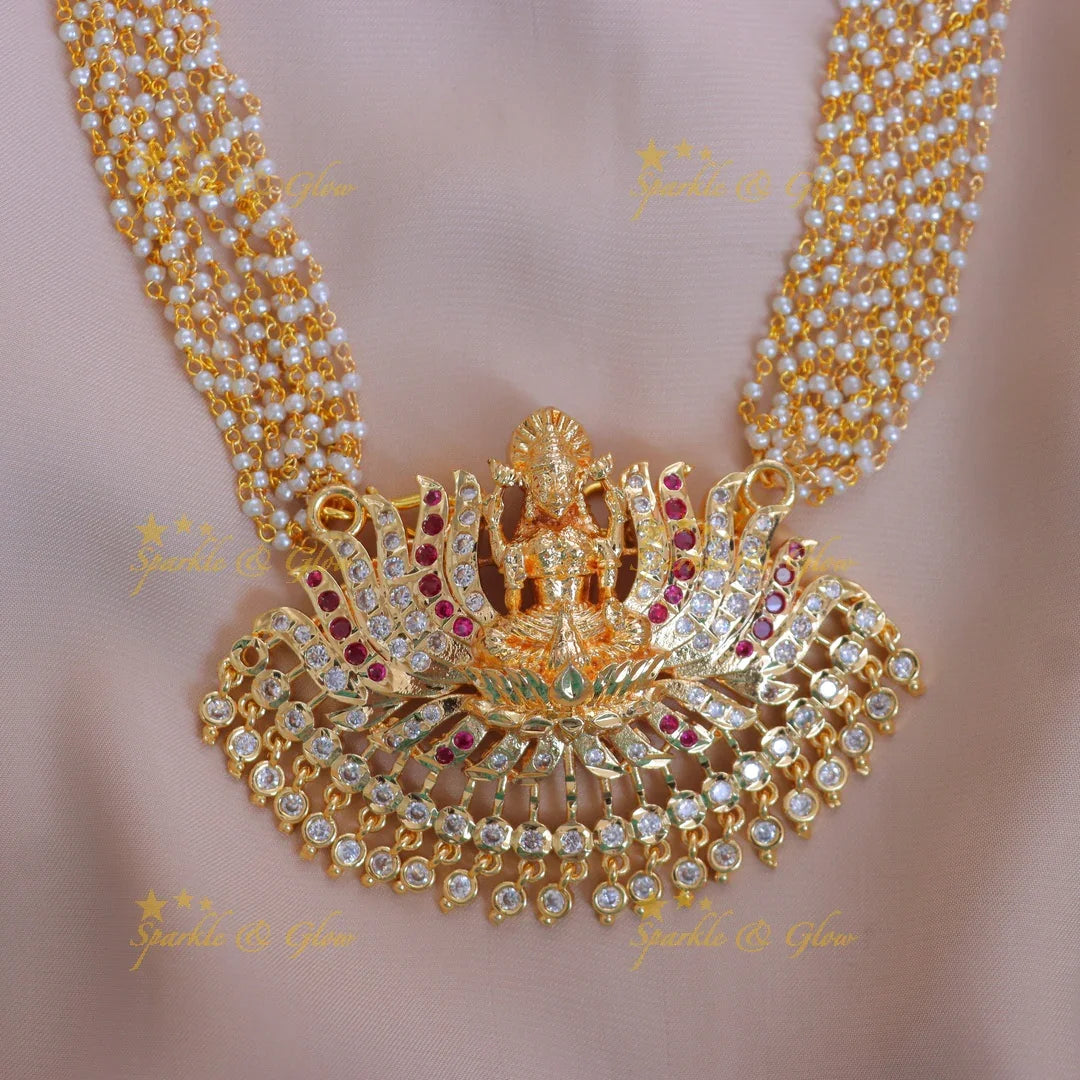 Exquisite Lotus Lakshmi Pendant Necklace | Sparkle & Glow