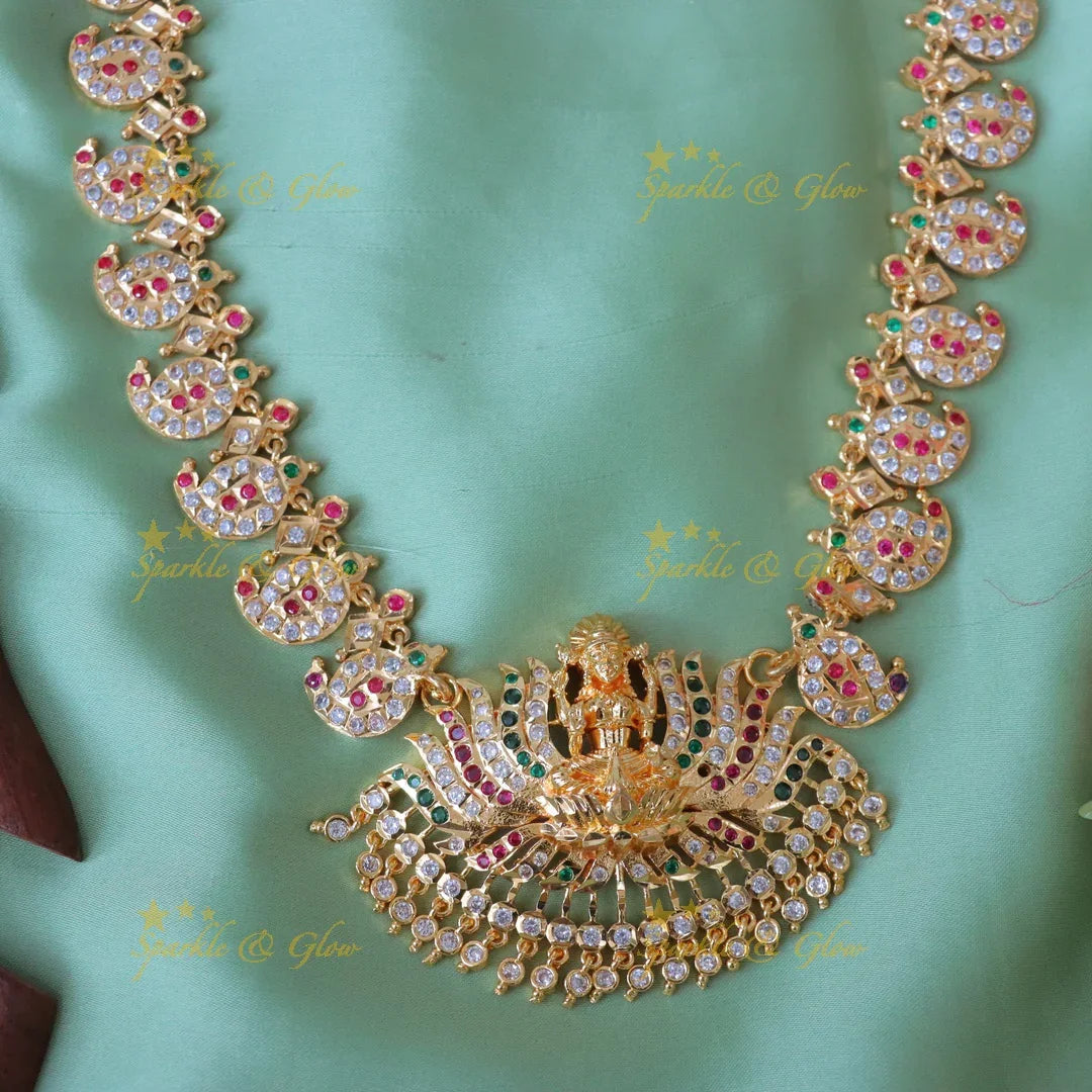 Exquisite Lotus Lakshmi Pendant Necklace | Sparkle & Glow