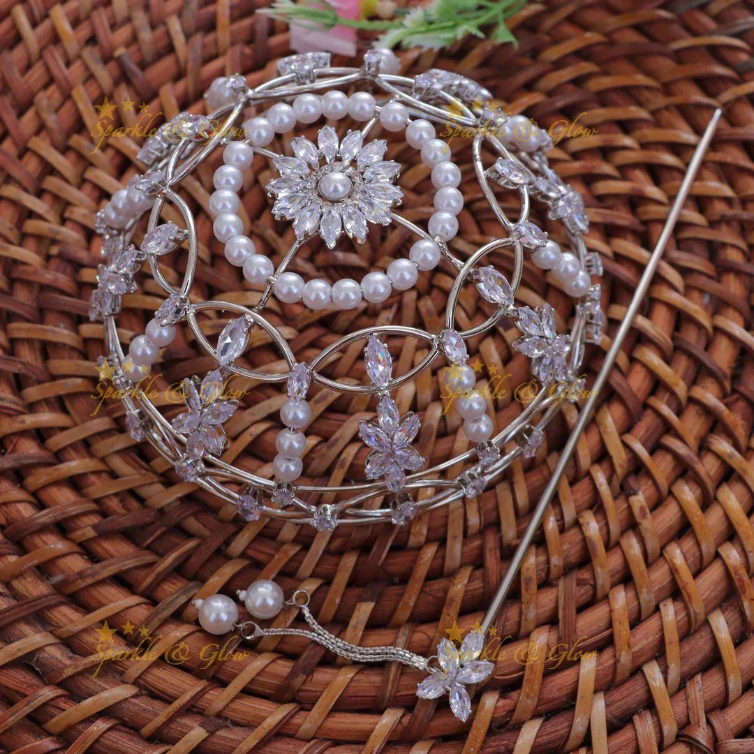 Elegant Floral Pearl Hair Bun - Perfect for Weddings