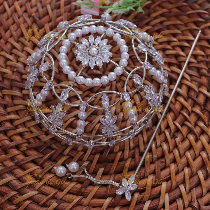 Elegant Floral Pearl Hair Bun - Perfect for Weddings