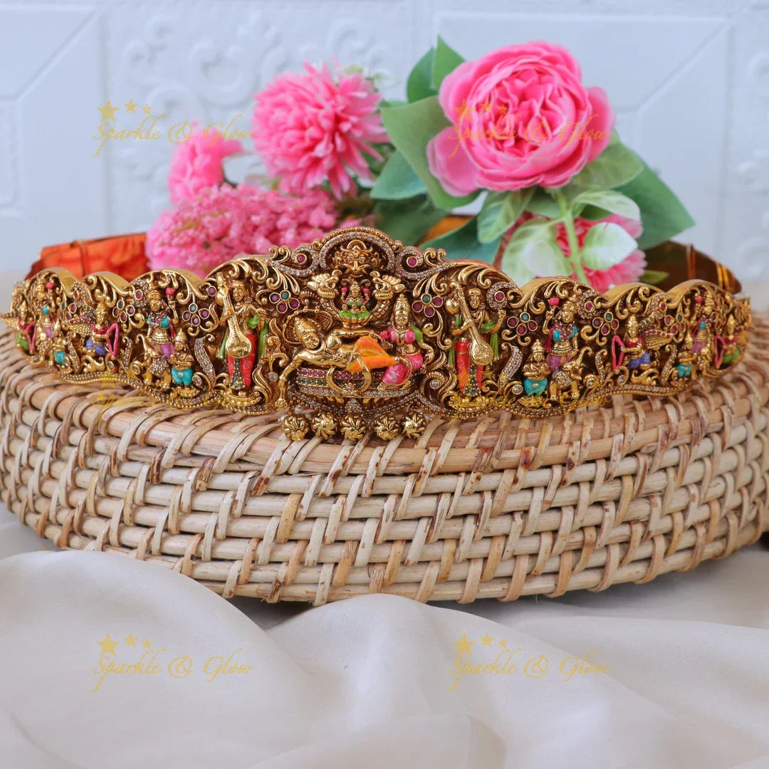 Exquisite Temple Design Gold Hipbelt for Festive Elegance