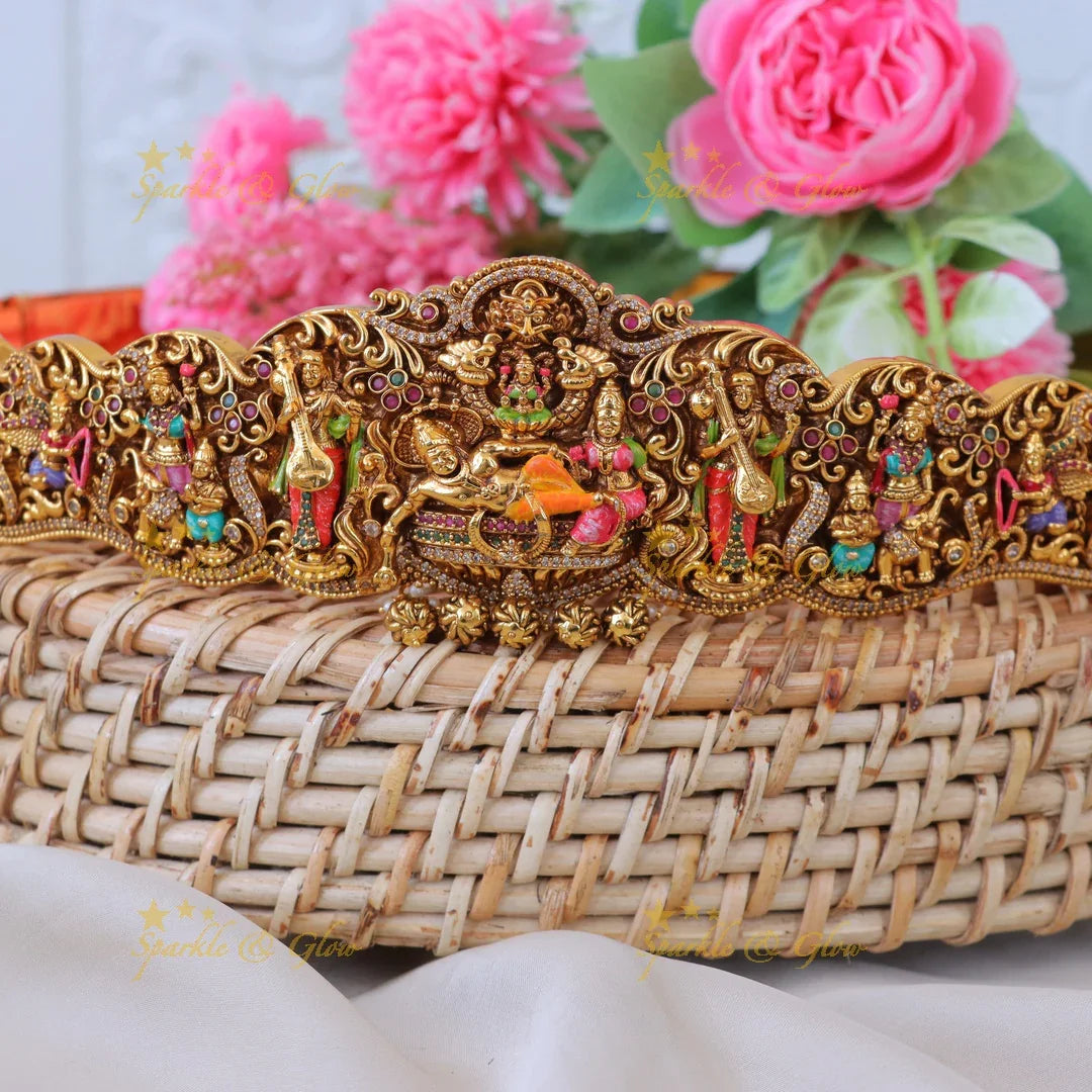 Exquisite Temple Design Gold Hipbelt for Festive Elegance