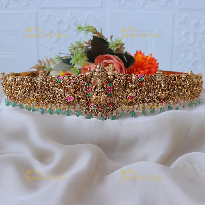 Exquisite Multicolor Stone Lakshmi Hipbelt for Brides