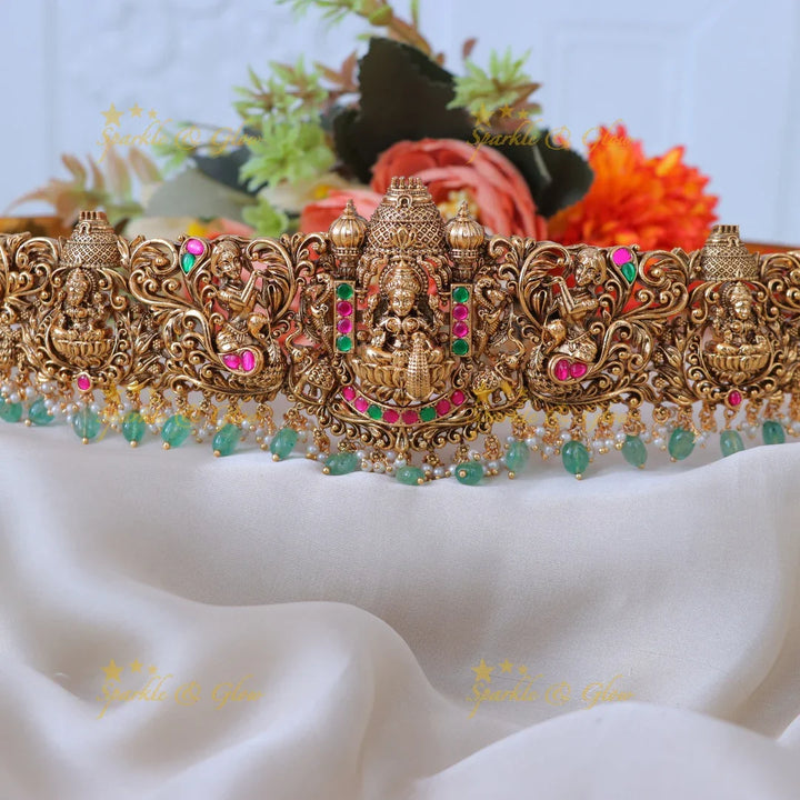 Exquisite Multicolor Stone Lakshmi Hipbelt for Brides