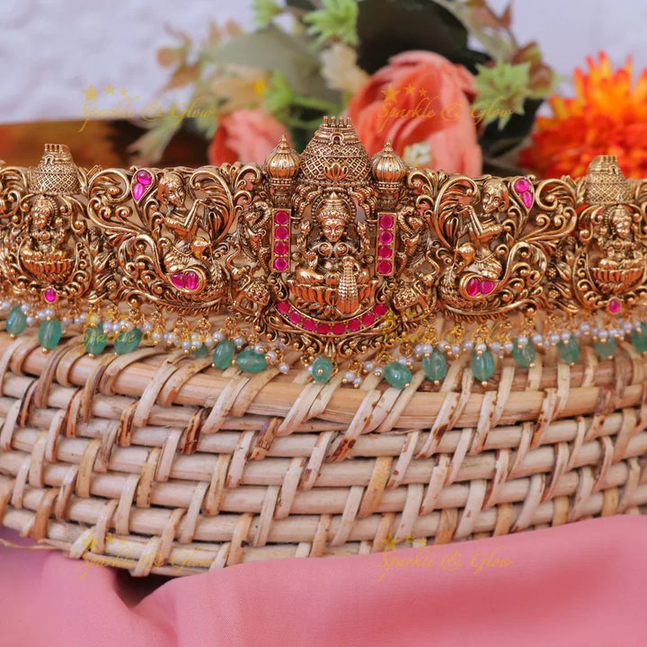 Exquisite Multicolor Stone Lakshmi Hipbelt for Brides
