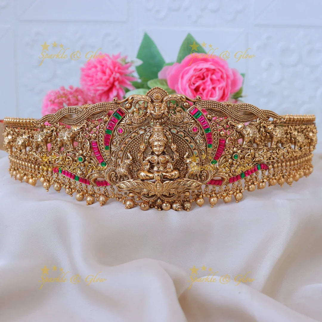 Exquisite Bridal Hipbelt with Lakshmi Motif | Sparkle & Glow