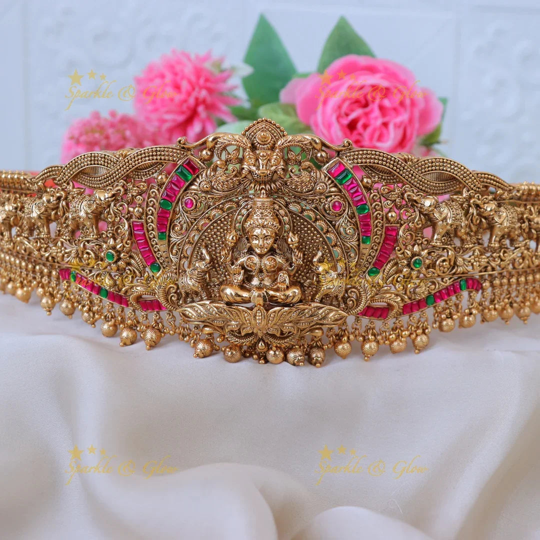 Exquisite Bridal Hipbelt with Lakshmi Motif | Sparkle & Glow