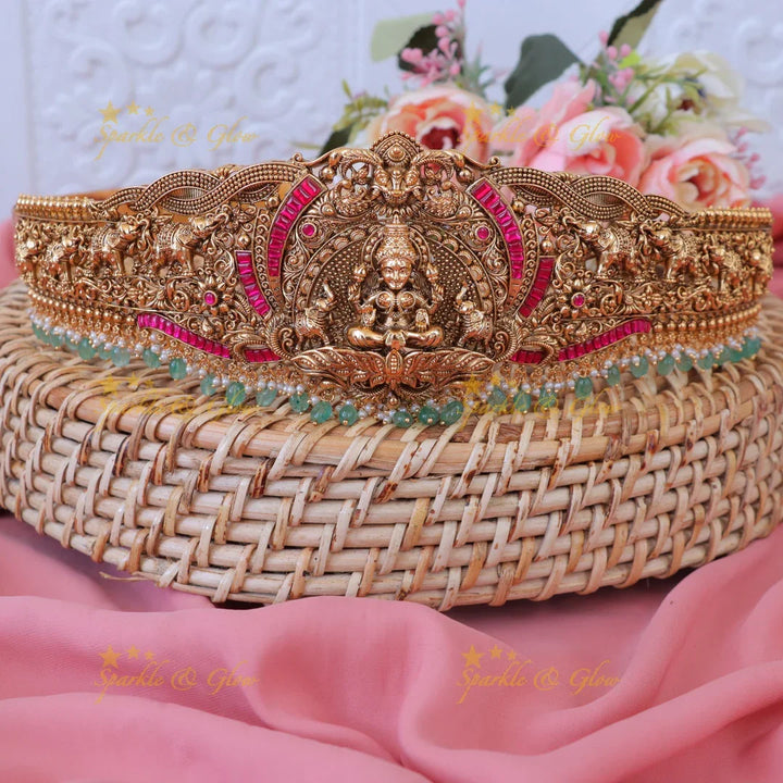 Exquisite Bridal Hipbelt with Lakshmi Motif | Sparkle & Glow