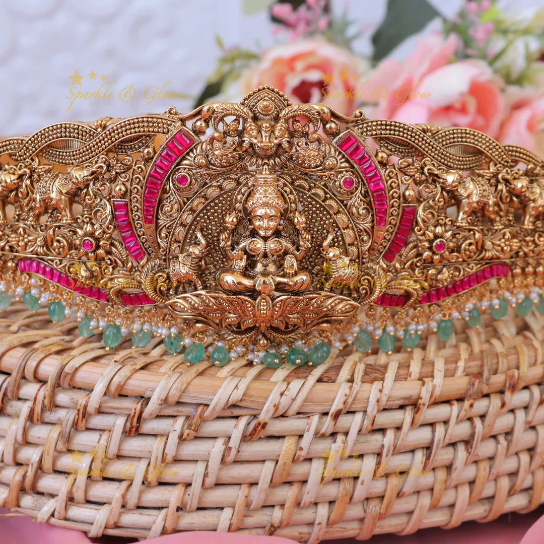 Exquisite Bridal Hipbelt with Lakshmi Motif | Sparkle & Glow
