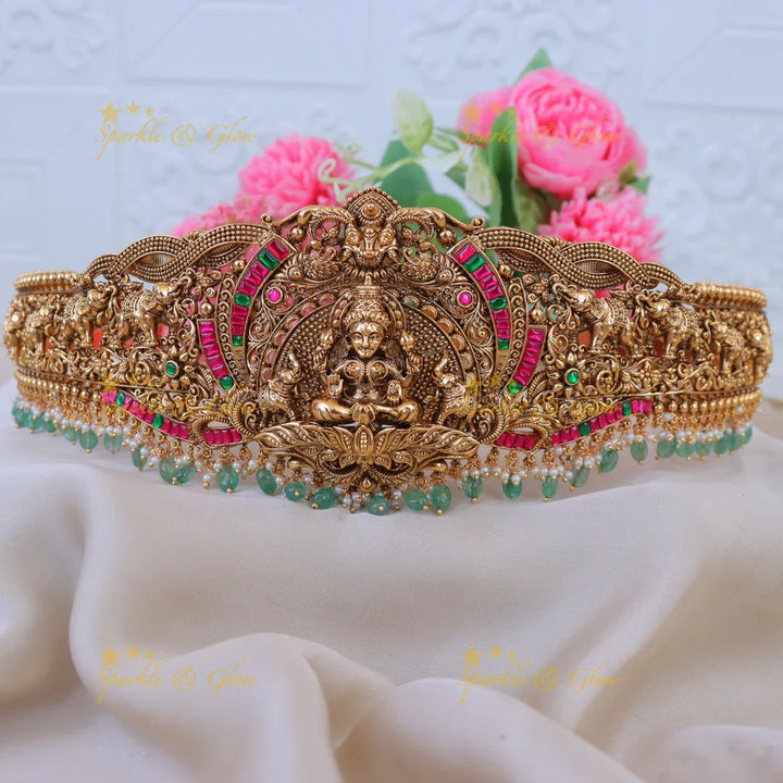 Exquisite Bridal Hipbelt with Lakshmi Motif | Sparkle & Glow