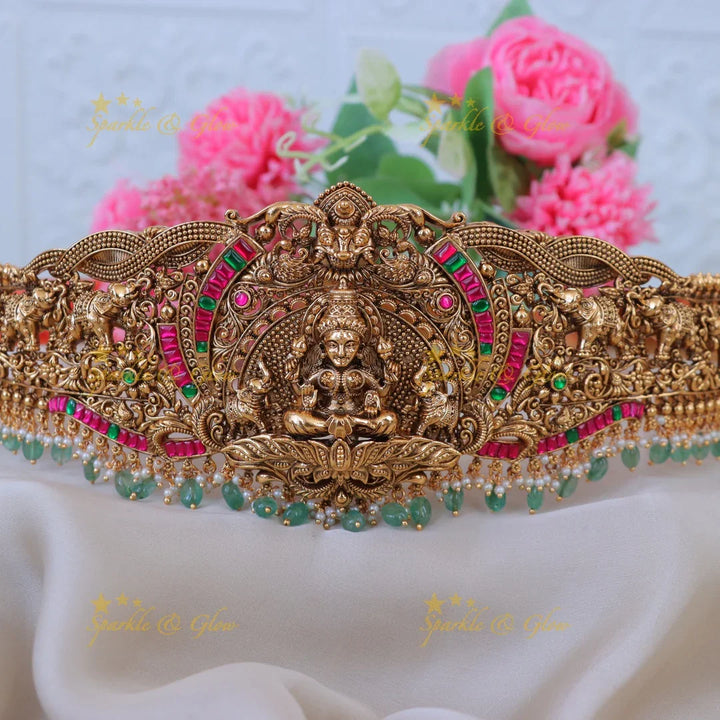 Exquisite Bridal Hipbelt with Lakshmi Motif | Sparkle & Glow