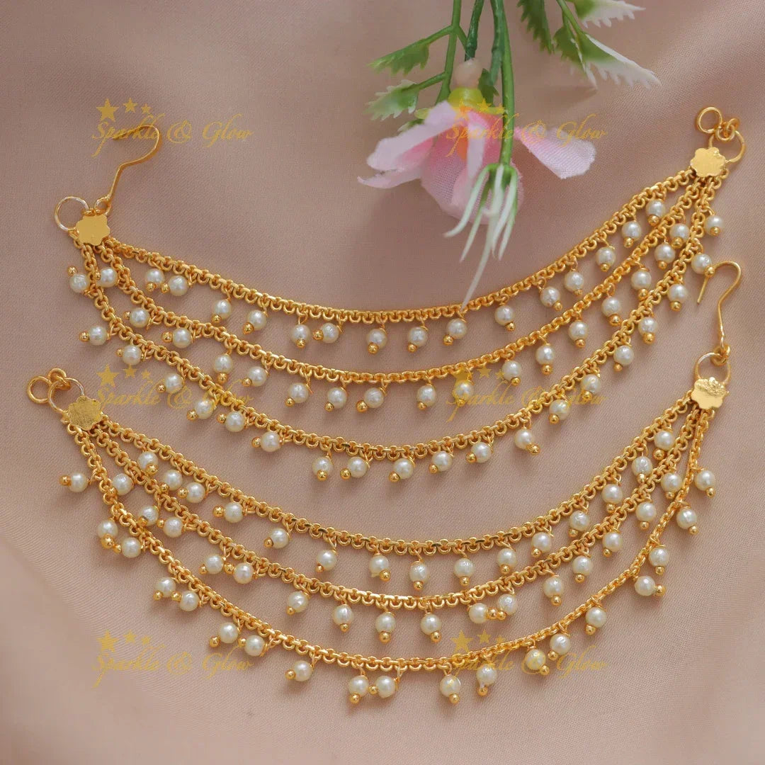Exquisite Gold Pearl Ear Chain for Weddings & Festivals