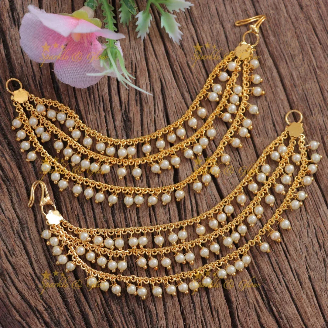 Elegant Pearls Ear Chains for Festivities