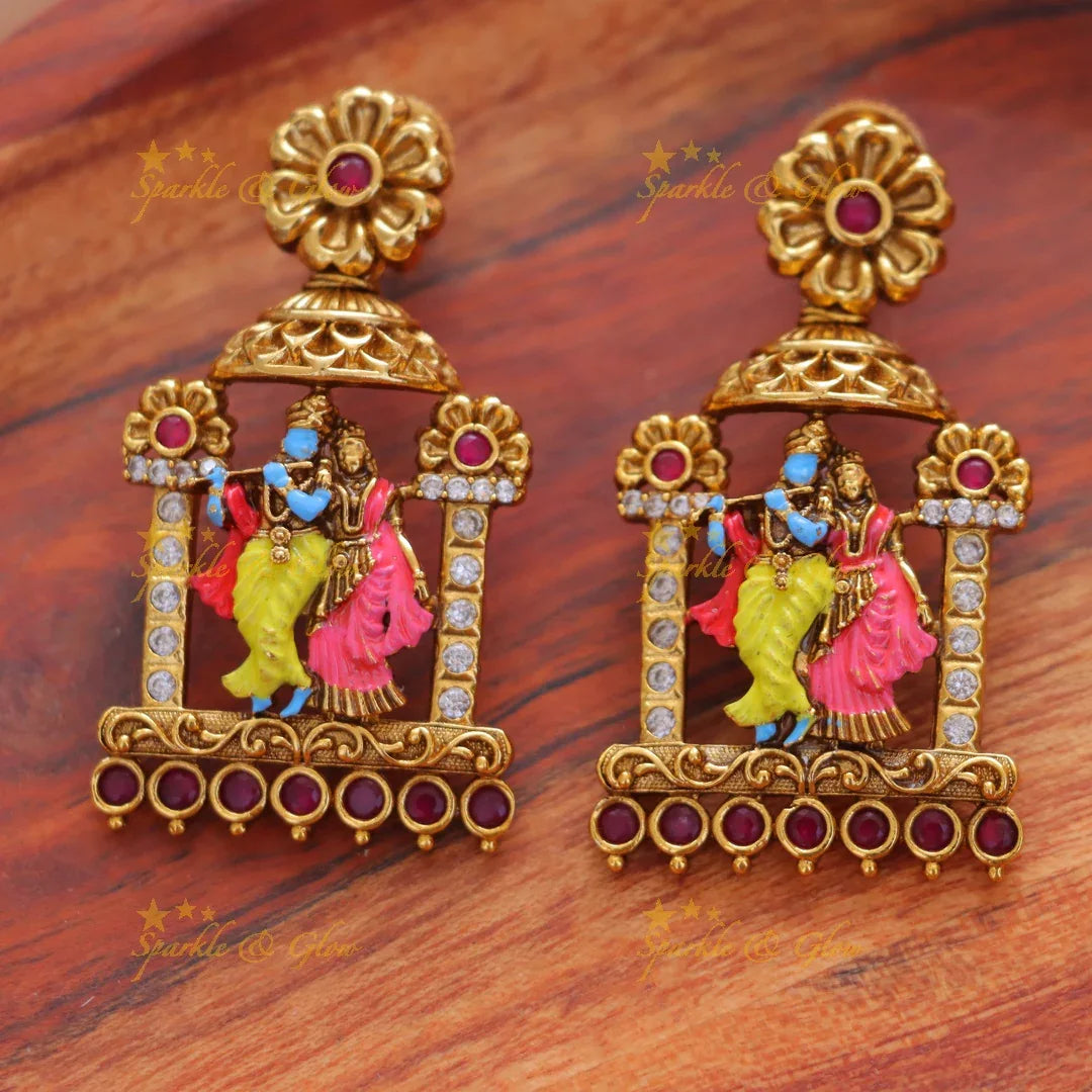 Radiant Radha Krishna Gold Choker Necklace for Festive Glam