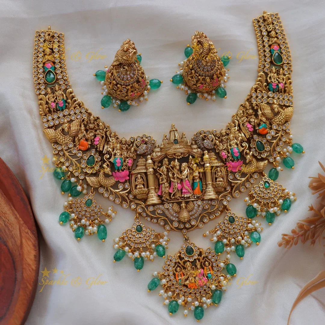 Exquisite Peacock Ram Sita Necklace – Temple Jewellery