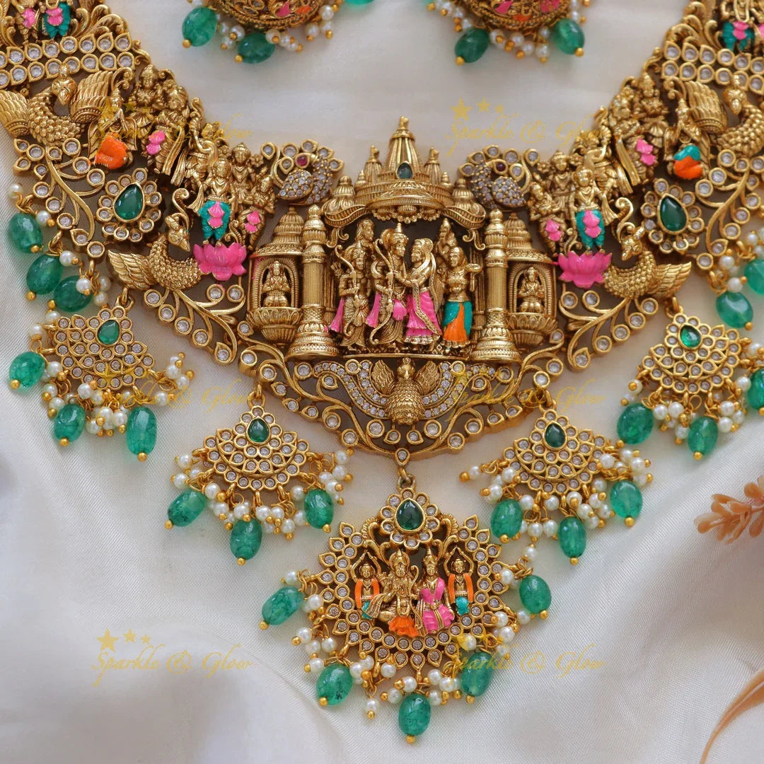 Exquisite Peacock Ram Sita Necklace – Temple Jewellery