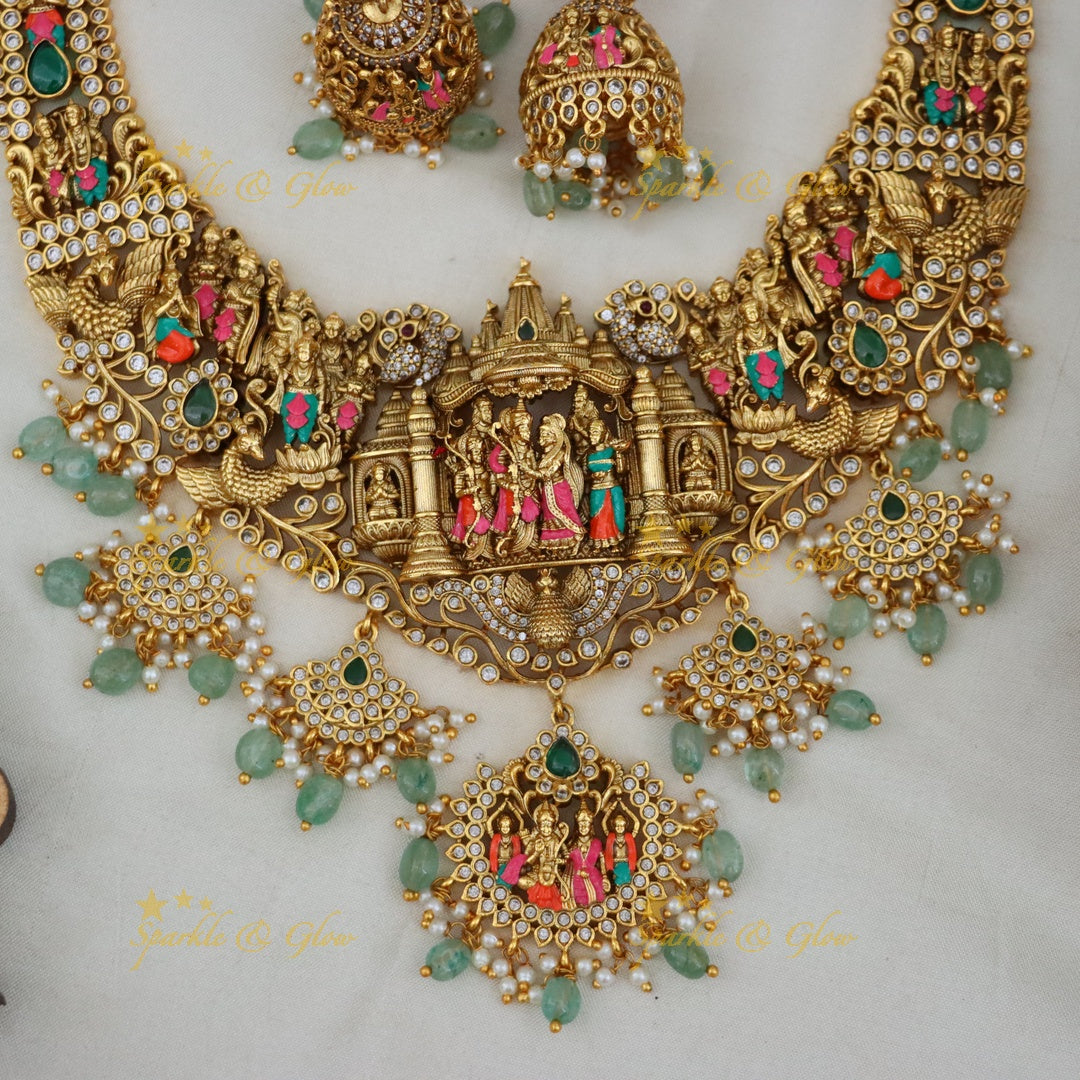 Exquisite Peacock Ram Sita Necklace – Temple Jewellery