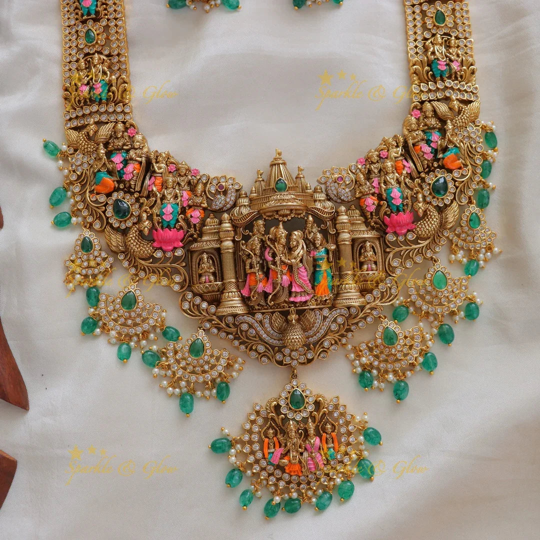 Exquisite Floral Lord Ram Sita Temple Necklace