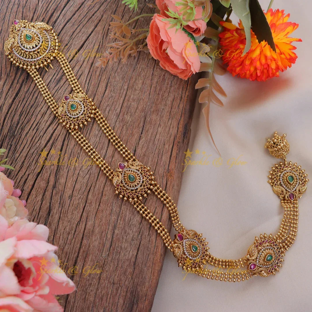 Exquisite Peacock Gold Jadabilla Hairpiece for Brides
