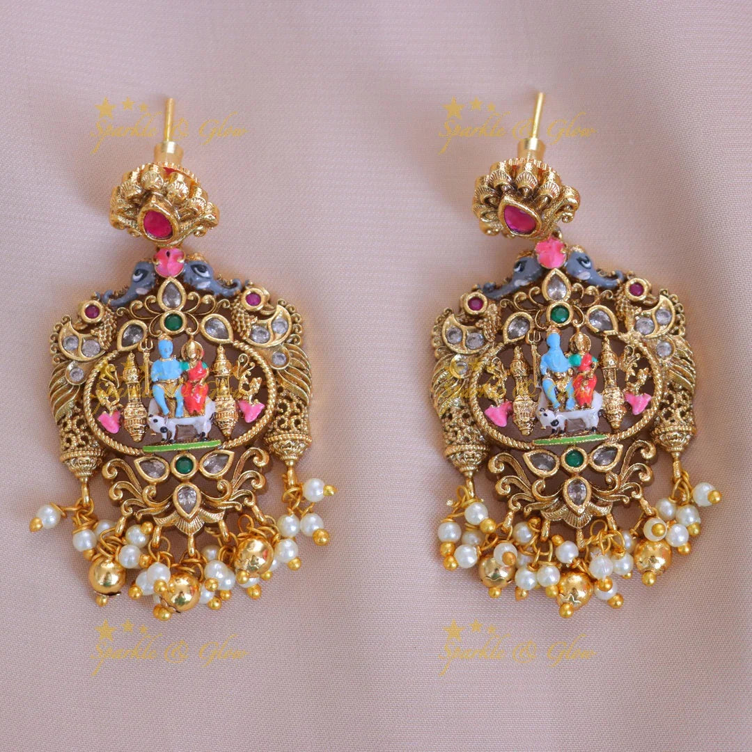 Shiv Parvati Pendant Set - Exquisite Temple Elegance
