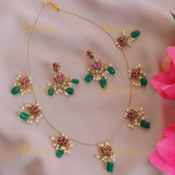 Festive Lotus Pearl Necklace with Earrings