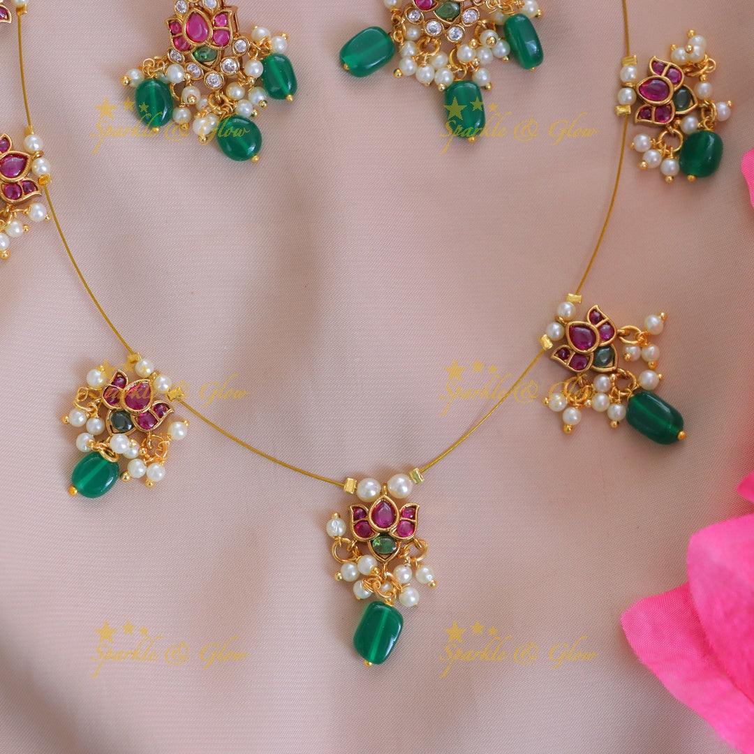 Festive Lotus Pearl Necklace with Earrings